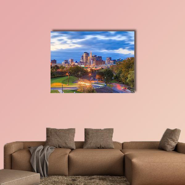 Skyline Of Downtown Hartford Canvas Wall Art-1 Piece-Gallery Wrap-48" x 32"-Tiaracle