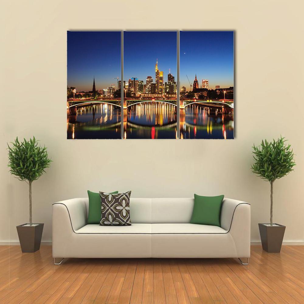 Skyline of Frankfurt On Main River Canvas Wall Art-3 Horizontal-Gallery Wrap-37" x 24"-Tiaracle