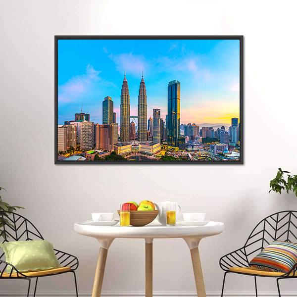 Skyline Of Kuala Lumpur Canvas Wall Art-1 Piece-Floating Frame-24" x 16"-Tiaracle