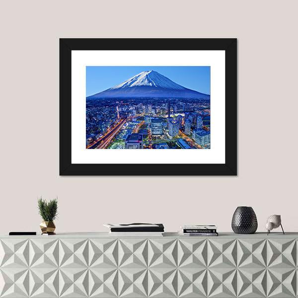 Skyline Of Mt Fuji And Yokohama Canvas Wall Art-1 Piece-Framed Print-20" x 16"-Tiaracle