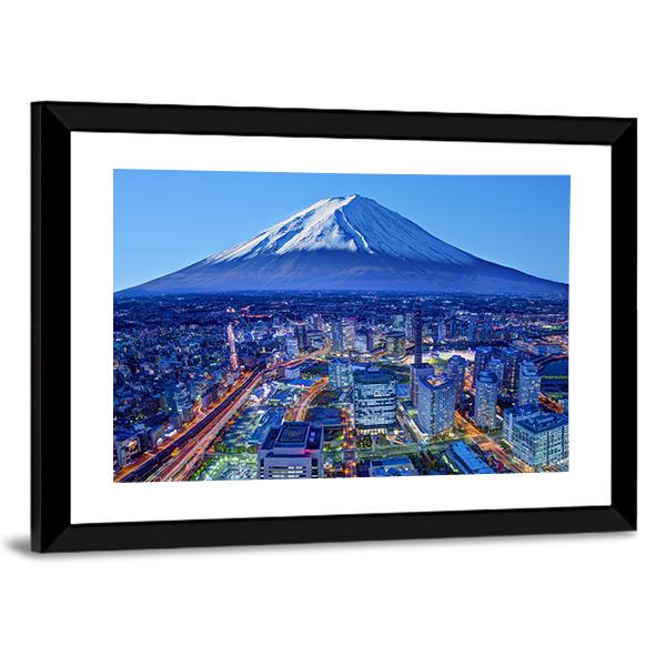 Skyline Of Mt Fuji And Yokohama Canvas Wall Art-3 Horizontal-Gallery Wrap-25" x 16"-Tiaracle