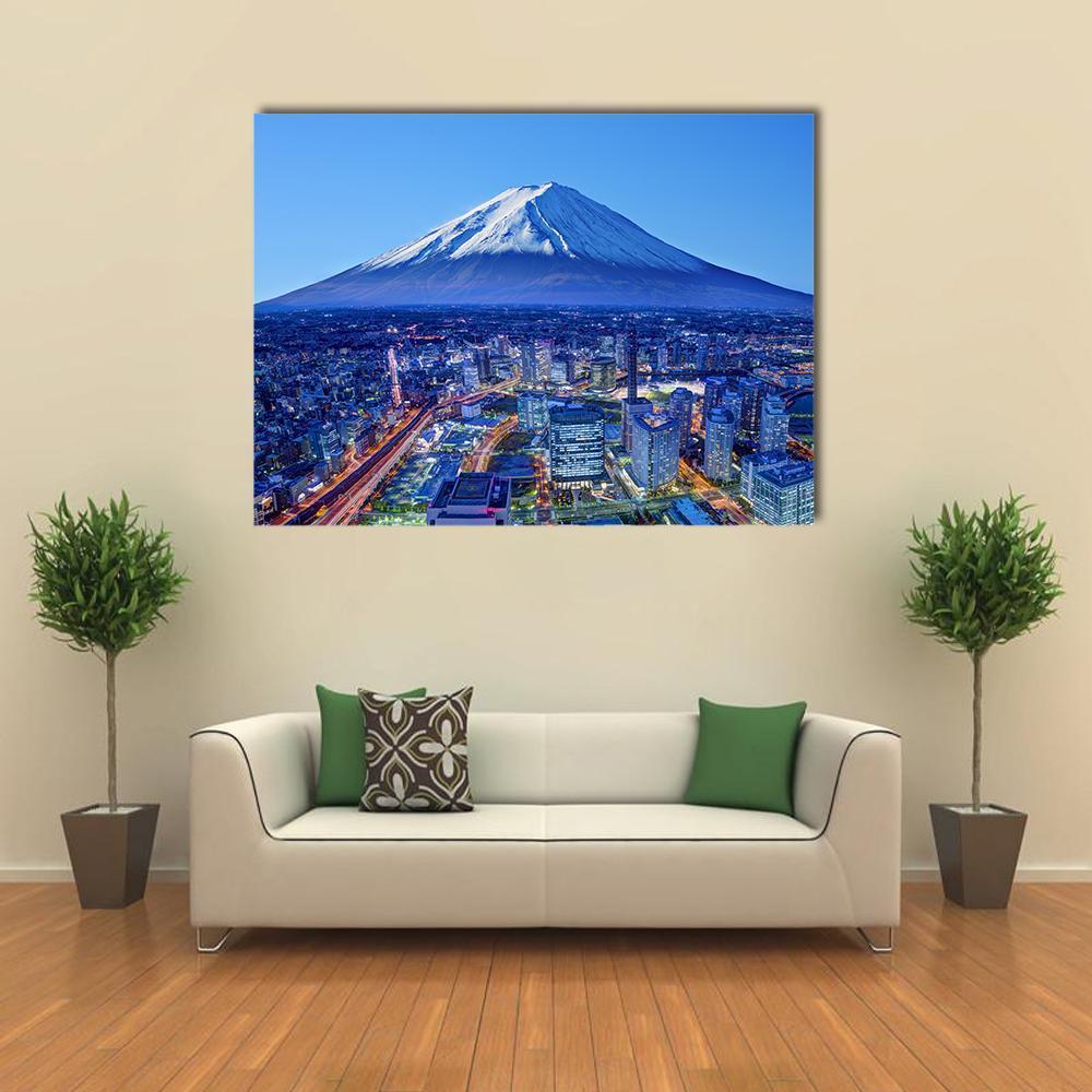 Skyline Of Mt Fuji And Yokohama Canvas Wall Art-1 Piece-Gallery Wrap-36" x 24"-Tiaracle