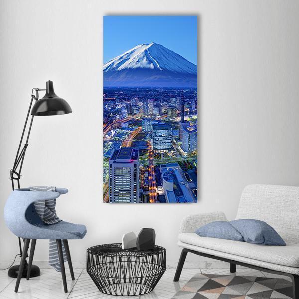 Skyline Of Mt. Fuji And Yokohama Vertical Canvas Wall Art-1 Vertical-Gallery Wrap-12" x 24"-Tiaracle