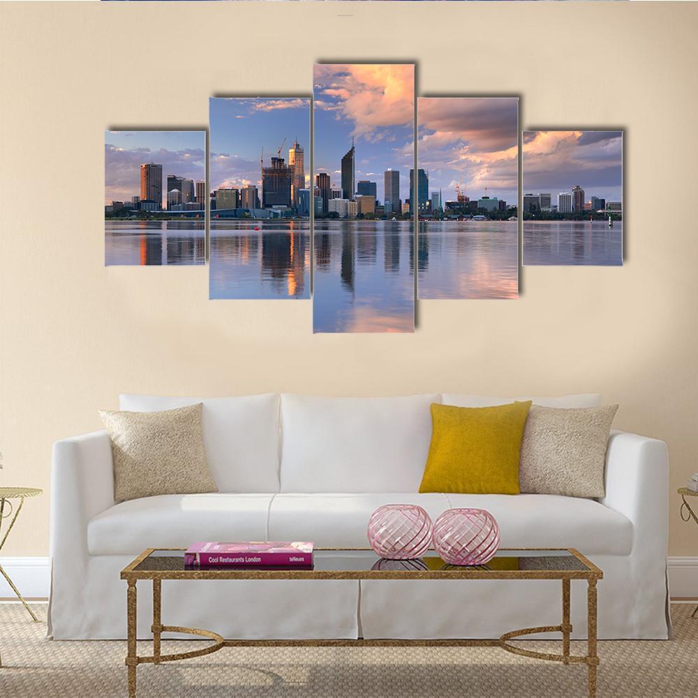 Skyline Of Perth Canvas Wall Art-5 Star-Gallery Wrap-62" x 32"-Tiaracle
