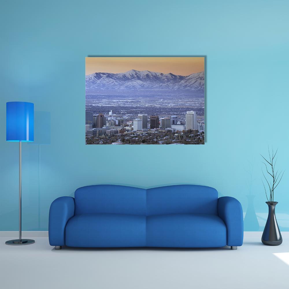 Skyline Of Salt Lake City Canvas Wall Art-1 Piece-Gallery Wrap-48" x 32"-Tiaracle