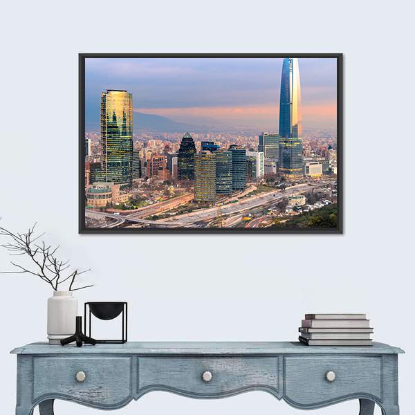 Skyline Of Santiago De Chile with Modern Buildings Canvas Wall Art-1 Piece-Floating Frame-24" x 16"-Tiaracle