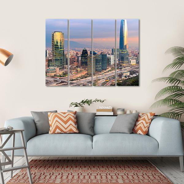 Skyline Of Santiago De Chile with Modern Buildings Canvas Wall Art-4 Horizontal-Gallery Wrap-34" x 24"-Tiaracle