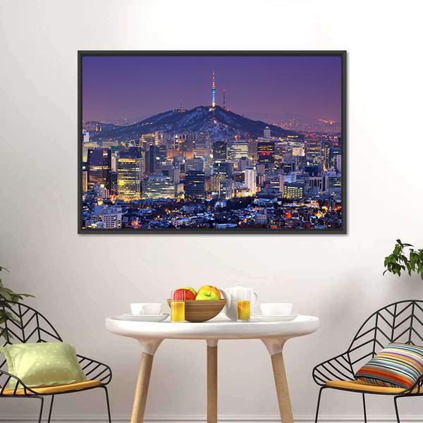 Skyline Of Seoul Canvas Wall Art-1 Piece-Floating Frame-24" x 16"-Tiaracle