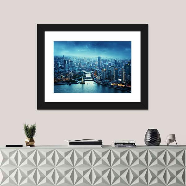 Skyline Of Shanghai At Sunset China Canvas Wall Art-1 Piece-Framed Print-20" x 16"-Tiaracle