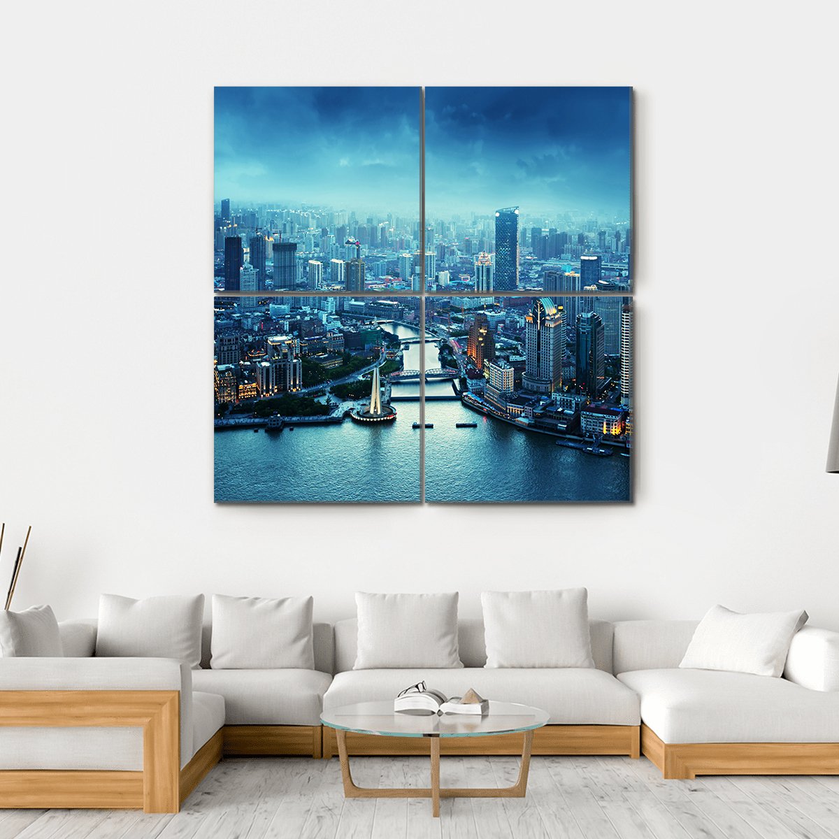 Skyline Of Shanghai At Sunset China Canvas Wall Art-4 Square-Gallery Wrap-17" x 17"-Tiaracle