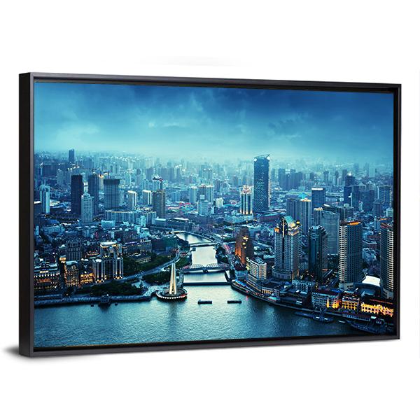 Skyline Of Shanghai At Sunset China Canvas Wall Art-3 Horizontal-Gallery Wrap-25" x 16"-Tiaracle