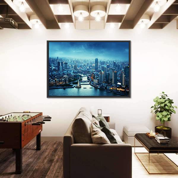 Skyline Of Shanghai At Sunset China Canvas Wall Art-3 Horizontal-Gallery Wrap-25" x 16"-Tiaracle