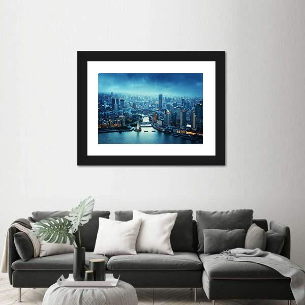 Skyline Of Shanghai At Sunset China Canvas Wall Art-3 Horizontal-Gallery Wrap-25" x 16"-Tiaracle