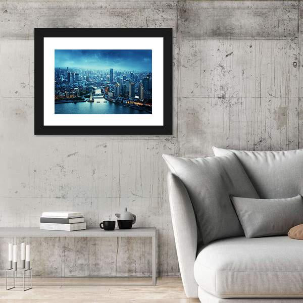 Skyline Of Shanghai At Sunset China Canvas Wall Art-3 Horizontal-Gallery Wrap-25" x 16"-Tiaracle