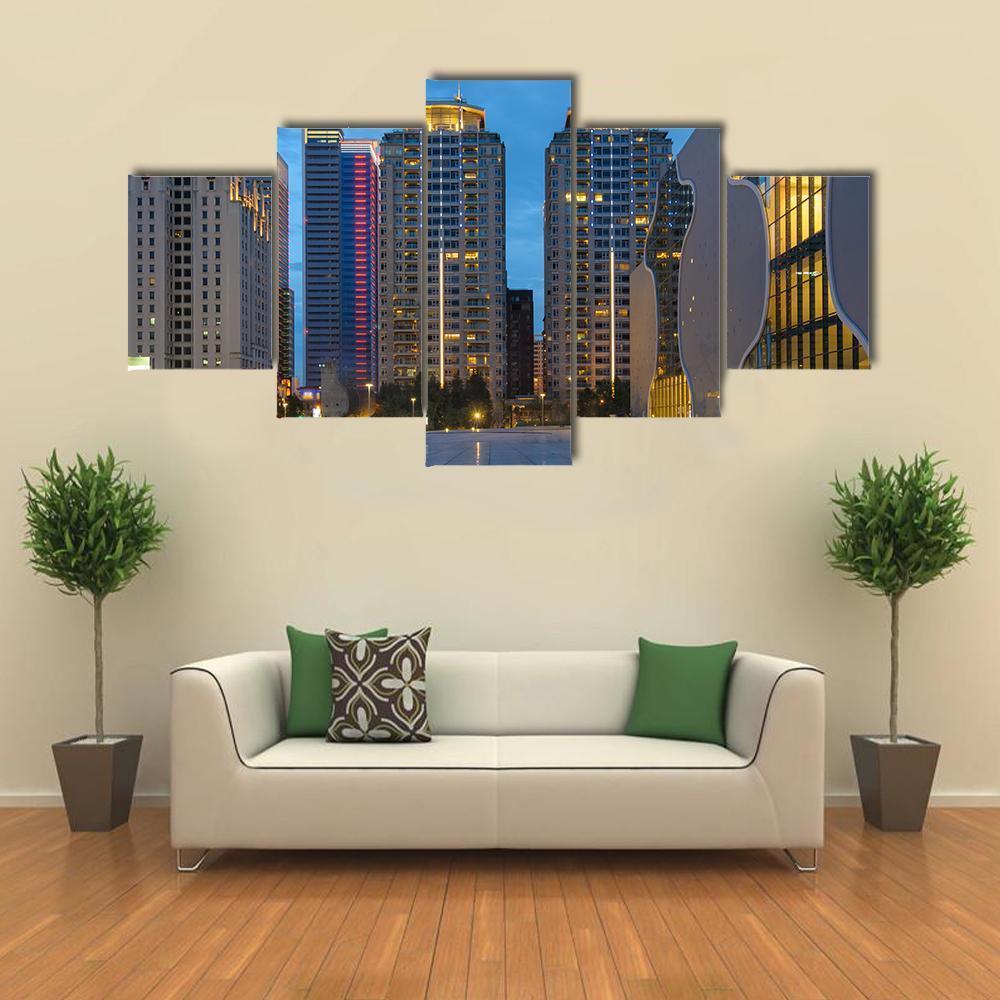 Skyline Of Taichung City In Taiwan At Night Canvas Wall Art-5 Star-Gallery Wrap-62" x 32"-Tiaracle