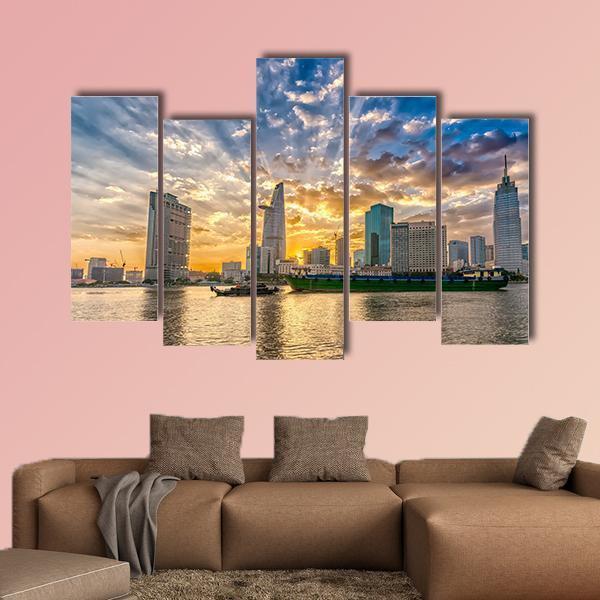 River In Ho Chi Minh City Canvas Wall Art-5 Pop-Gallery Wrap-47" x 32"-Tiaracle