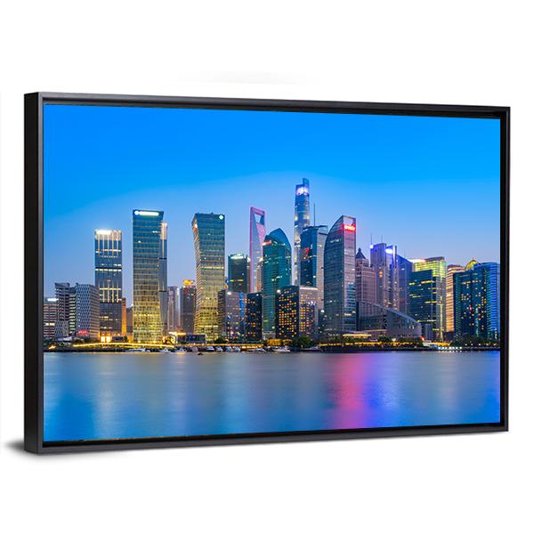 Skyscrapers In Shanghai Financial District Canvas Wall Art-3 Horizontal-Gallery Wrap-25" x 16"-Tiaracle