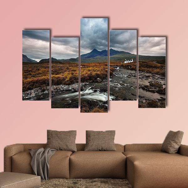 Sligachan Waterfall In United Kingdom Canvas Wall Art-5 Pop-Gallery Wrap-47" x 32"-Tiaracle