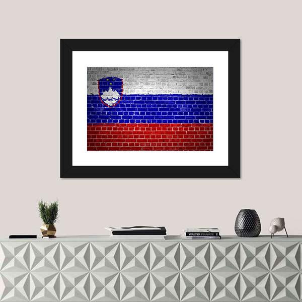 Slovenia Flag On A Brick Wall Canvas Wall Art-1 Piece-Framed Print-20" x 16"-Tiaracle