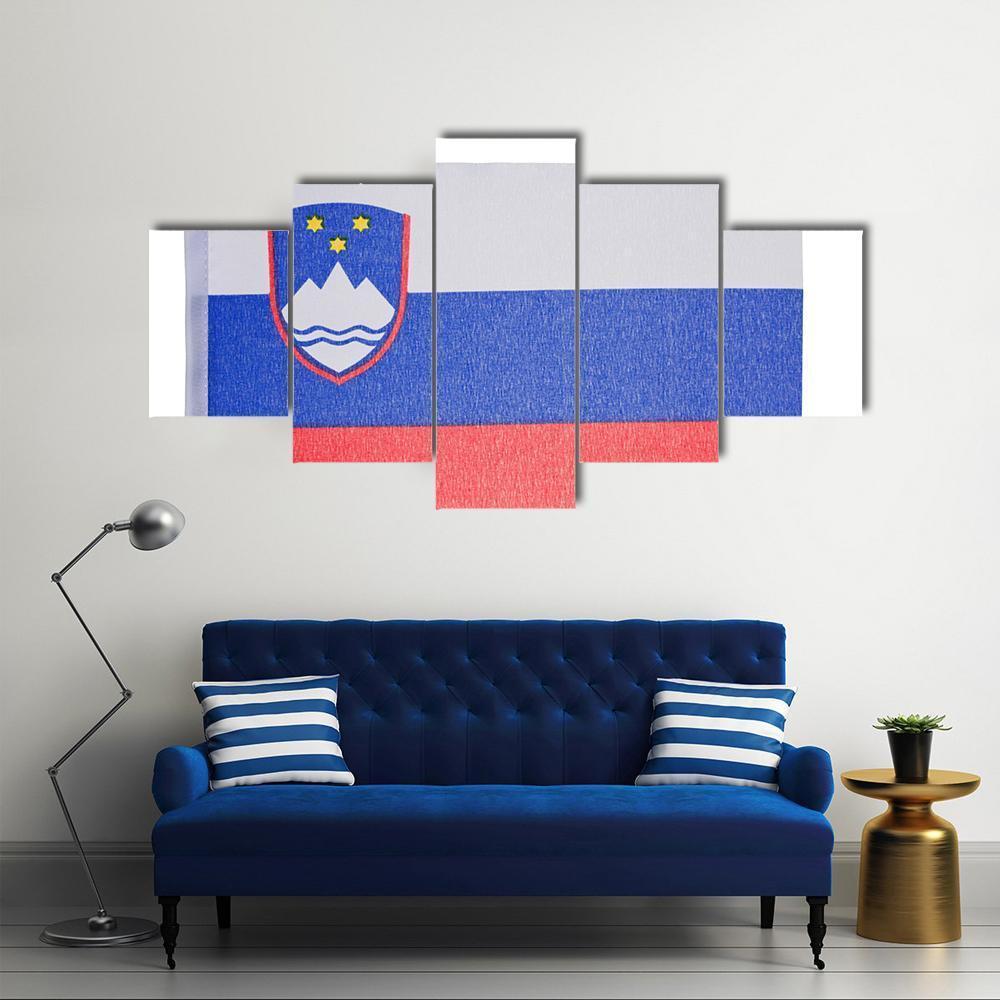 Slovenian Flag Canvas Wall Art-5 Star-Gallery Wrap-62" x 32"-Tiaracle