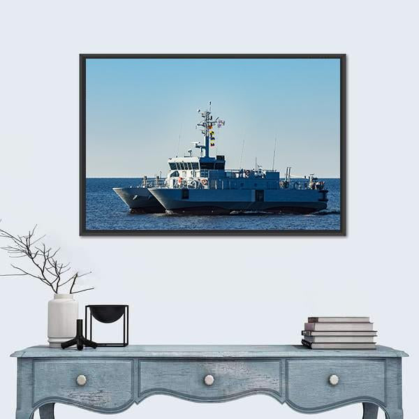 Small Grey Military Ship Canvas Wall Art-1 Piece-Floating Frame-24" x 16"-Tiaracle