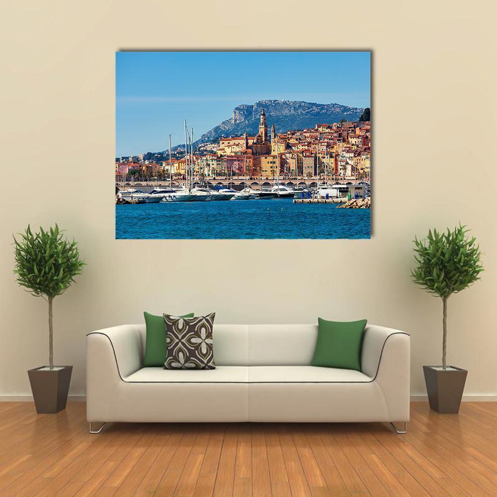Small Harbor With Old Town Canvas Wall Art-1 Piece-Gallery Wrap-48" x 32"-Tiaracle