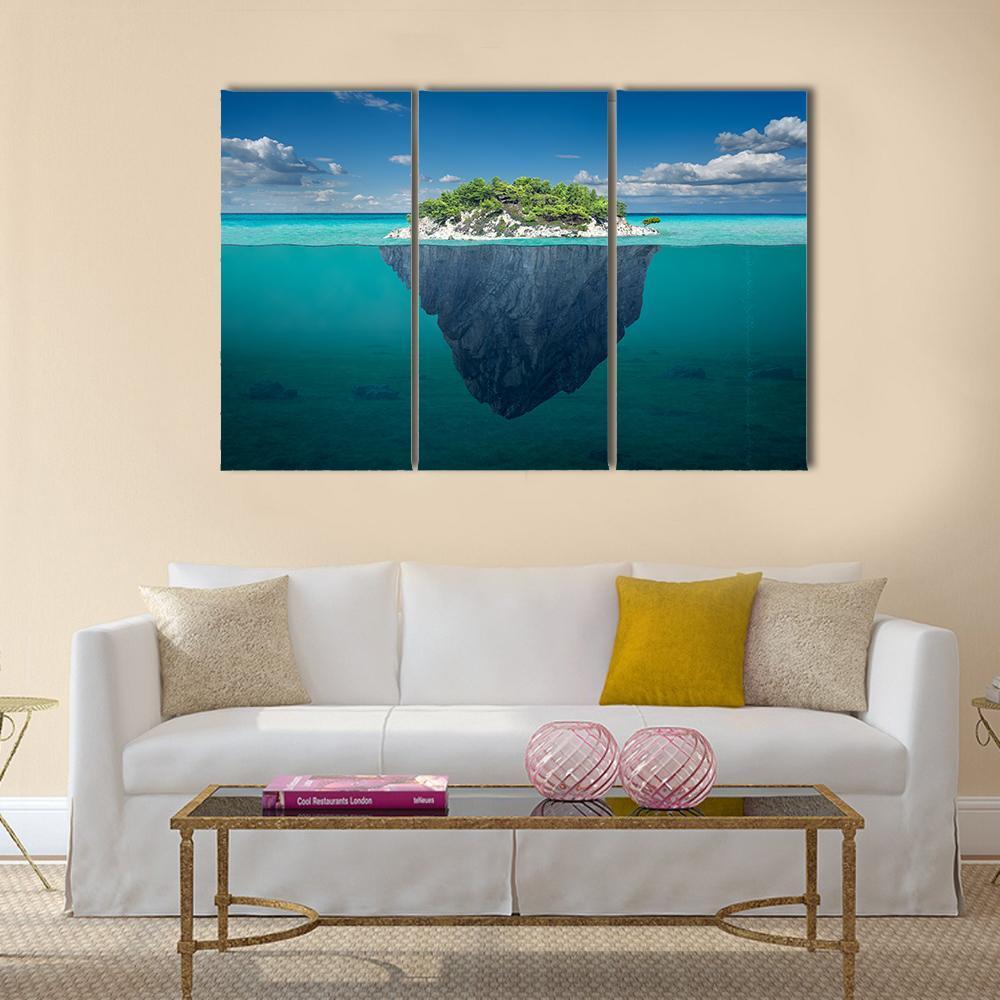 Small Island Above And Below Water Surface Canvas Wall Art-3 Horizontal-Gallery Wrap-37" x 24"-Tiaracle