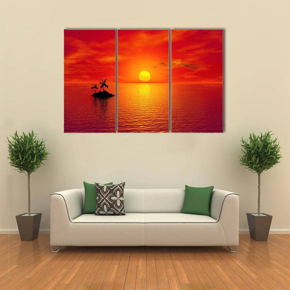 Small Island With Coconut Trees At Sunset Canvas Wall Art-3 Horizontal-Gallery Wrap-37" x 24"-Tiaracle