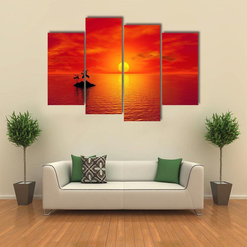 Small Island With Coconut Trees At Sunset Canvas Wall Art-4 Pop-Gallery Wrap-50" x 32"-Tiaracle