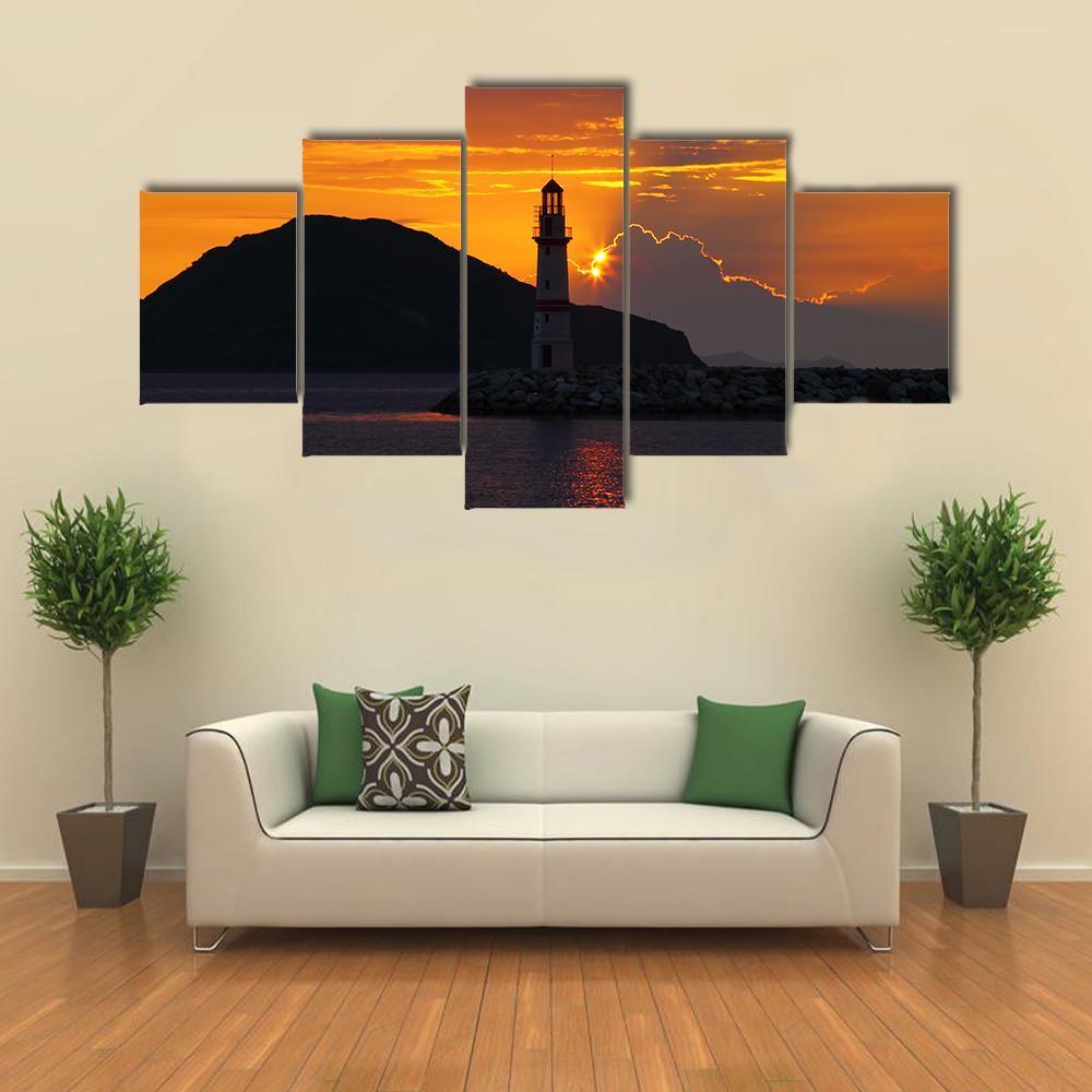 Small Seaside Town Turgutreis Canvas Wall Art-5 Star-Gallery Wrap-62" x 32"-Tiaracle