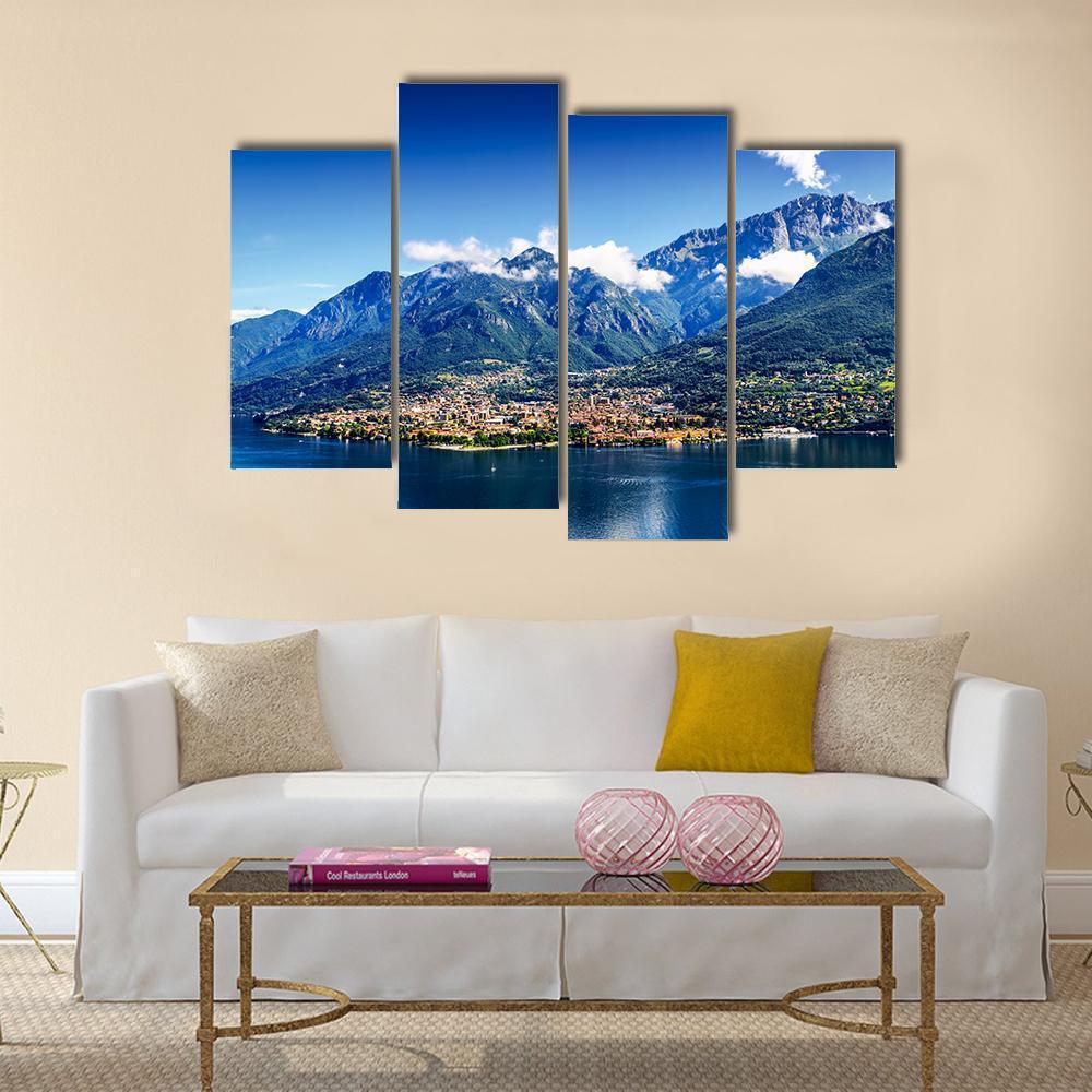 Small Town At Foot Of Alpine Mountain And Como Lake Canvas Wall Art-4 Pop-Gallery Wrap-50" x 32"-Tiaracle