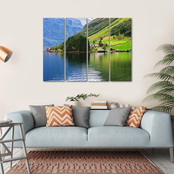Small Town Near Lake Canvas Wall Art-4 Horizontal-Gallery Wrap-34" x 24"-Tiaracle