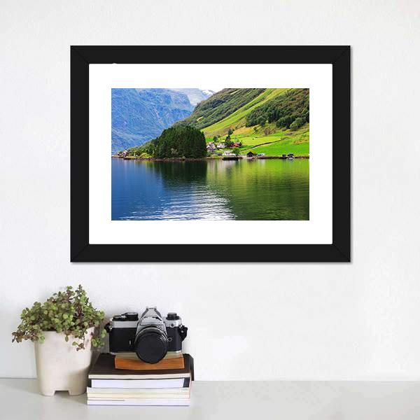 Small Town Near Lake Canvas Wall Art-1 Piece-Framed Print-20" x 16"-Tiaracle