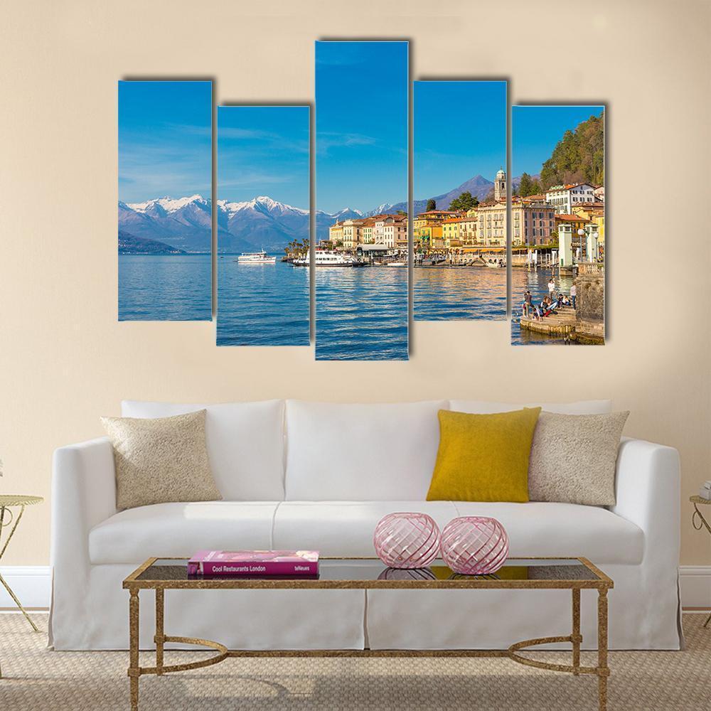 Small Village On Lake Como Canvas Wall Art-5 Pop-Gallery Wrap-47" x 32"-Tiaracle