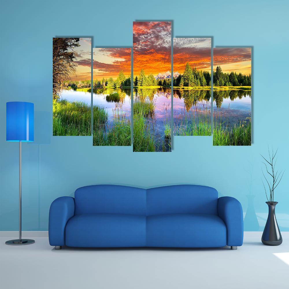 Snake River & Tetons Canvas Wall Art-5 Pop-Gallery Wrap-47" x 32"-Tiaracle