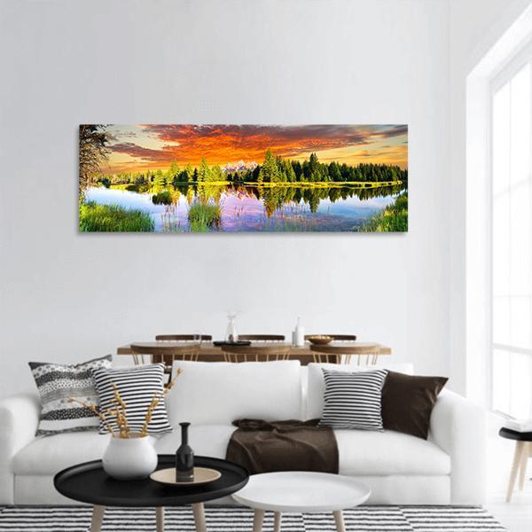 Snake River & Tetons Panoramic Canvas Wall Art-1 Piece-36" x 12"-Tiaracle