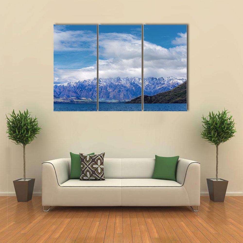 Snow Caped Peaks Across Lake Wakatipu Canvas Wall Art-3 Horizontal-Gallery Wrap-37" x 24"-Tiaracle