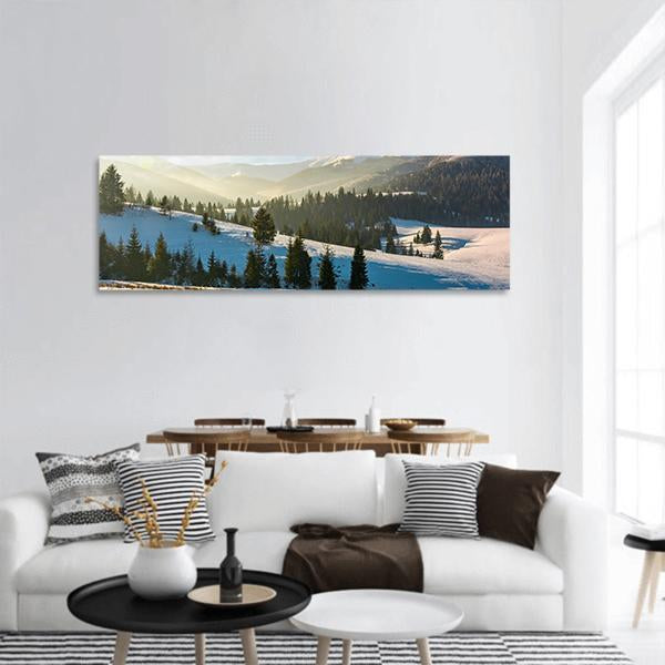 Snow Covered Forested Hills Panoramic Canvas Wall Art-1 Piece-36" x 12"-Tiaracle