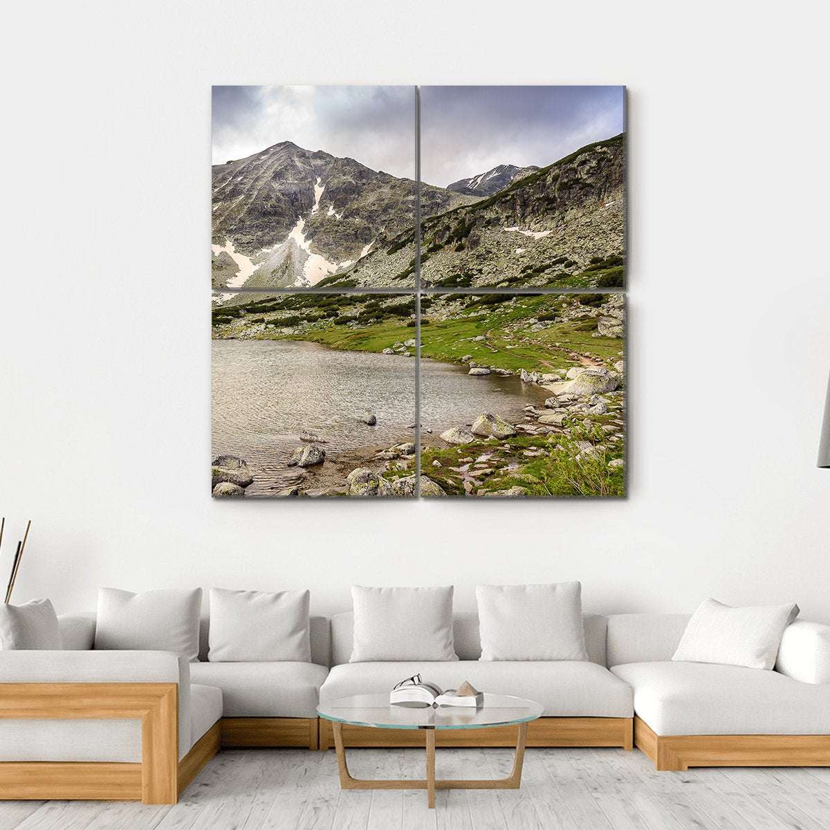 Snow Covered Landscape Of Rila Mountain And Lake Canvas Wall Art-4 Square-Gallery Wrap-17" x 17"-Tiaracle