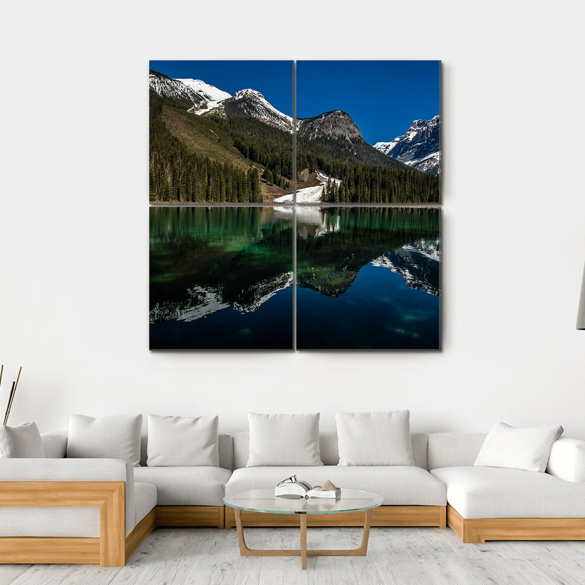 Snow On Emerald Lake Canvas Wall Art-4 Square-Gallery Wrap-17" x 17"-Tiaracle