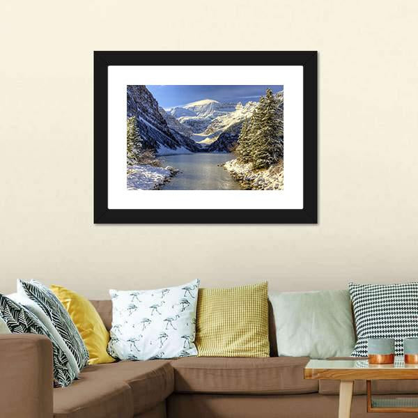 Snow On Lake Louise Canvas Wall Art-1 Piece-Framed Print-20" x 16"-Tiaracle