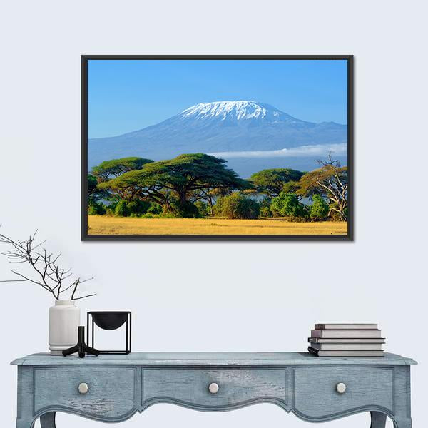 Snow On Top Of Mount Kilimanjaro In Amboseli Canvas Wall Art-1 Piece-Floating Frame-24" x 16"-Tiaracle
