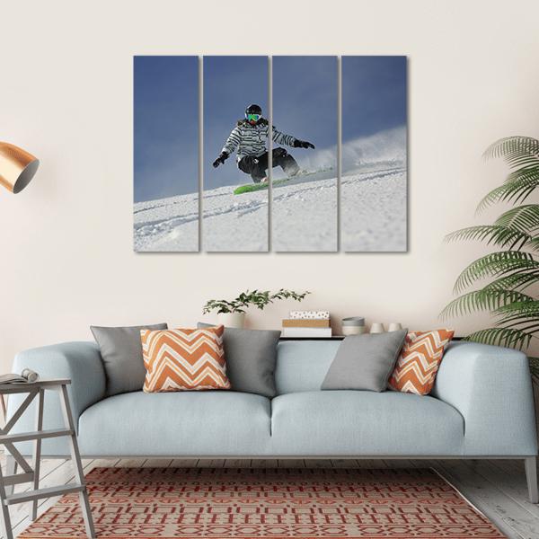 Snowboard Woman Racing Downhill Slope Canvas Wall Art-4 Horizontal-Gallery Wrap-34" x 24"-Tiaracle
