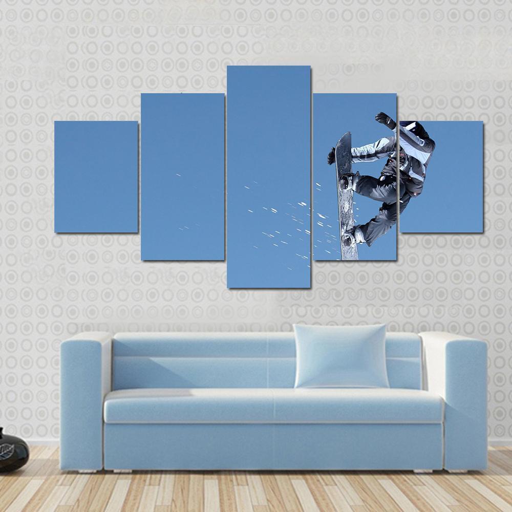 Snowboarder Jumping High At Lake Tahoe Resort Canvas Wall Art-5 Star-Gallery Wrap-62" x 32"-Tiaracle