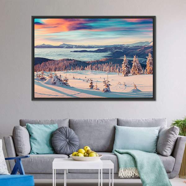 Snowy Carpathian Mountains Panoramic Canvas Wall Art-1 Piece-36" x 12"-Tiaracle