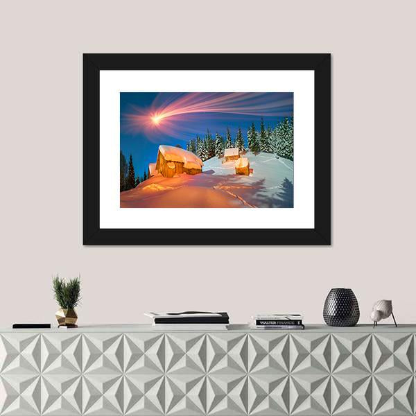 Snowy Houses Of Carpathians Canvas Wall Art-1 Piece-Framed Print-20" x 16"-Tiaracle