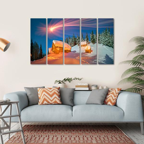 Snowy Houses Of Carpathians Canvas Wall Art-5 Horizontal-Gallery Wrap-22" x 12"-Tiaracle