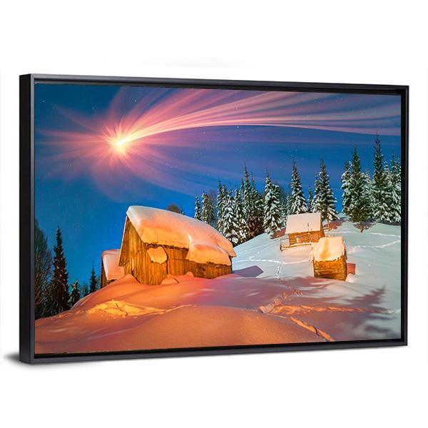 Snowy Houses Of Carpathians Canvas Wall Art-3 Horizontal-Gallery Wrap-25" x 16"-Tiaracle