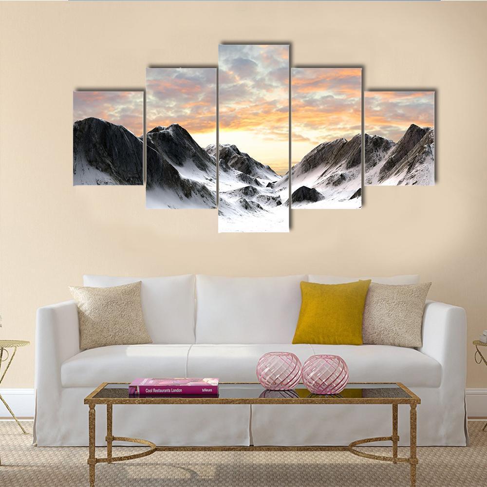 Snowy Mountains Peak Canvas Wall Art-5 Star-Gallery Wrap-62" x 32"-Tiaracle