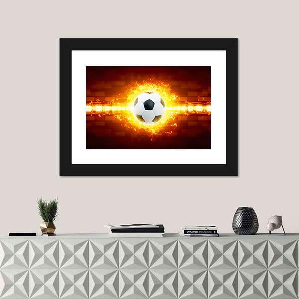 Soccer Ball In Fire Canvas Wall Art-1 Piece-Framed Print-20" x 16"-Tiaracle